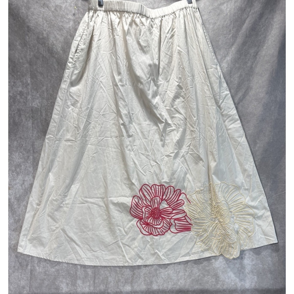 Laffaire Skirt Women's Xl Tan Maxi Embroidered Handmade Boho Artsy Pockets